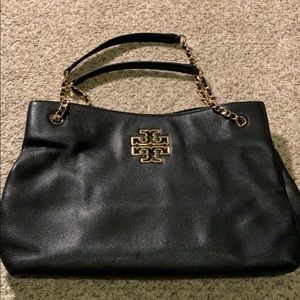 NWOT Tory Burch Black Leather Handbag Gold Chains